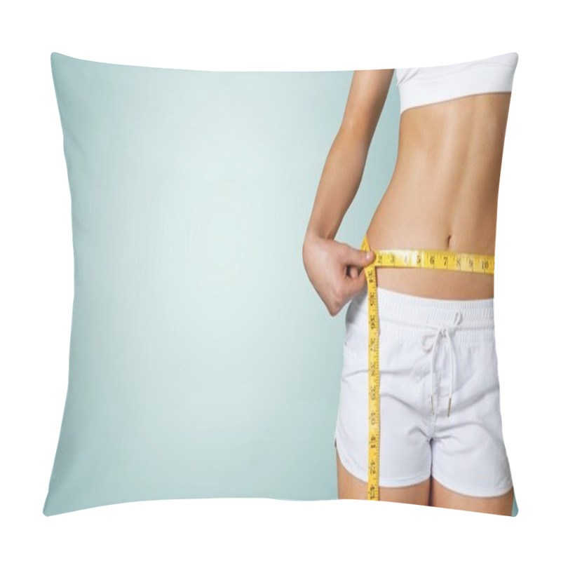 Personality  Young Woman Measuring Her Thin Waist  Pillow Covers