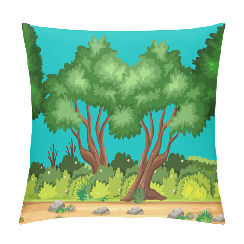 Personality  Empty Nature Scenes With Green Trees In The Forest Illustration Pillow Covers