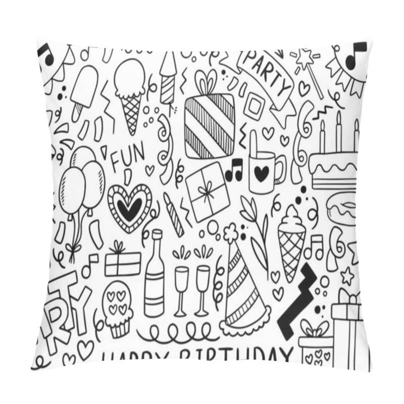 Personality  0038 Hand Drawn Party Doodle Happy Birthday Pillow Covers