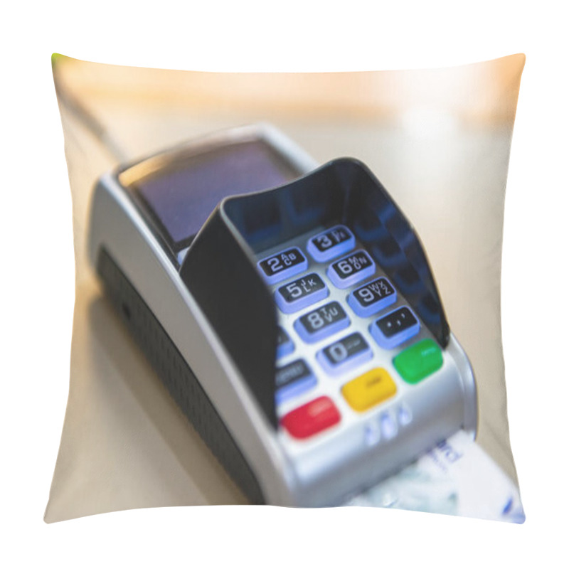 Personality  Close Up Of A Card Payment Machine Making A Transaction. Pillow Covers