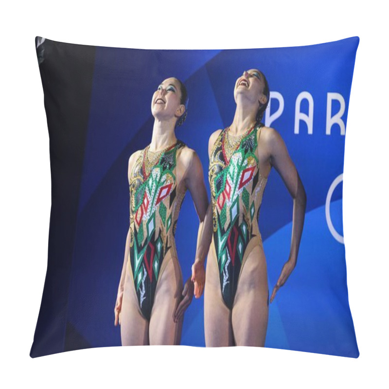 Personality  PARIS, FRANCE - 9 AUGUST, 2024: HIGA Moe, SATO Tomoka, The Artistic Swimming, Duet, Technical Routine, Artistic Swimming, Duet, Technical Routine, The Paris 2024 Olympic Games At Aquatics Centre Pillow Covers