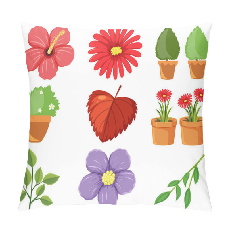 Personality  Large Set Of Nature With Flowers And Leaves On White Background Illustration Pillow Covers