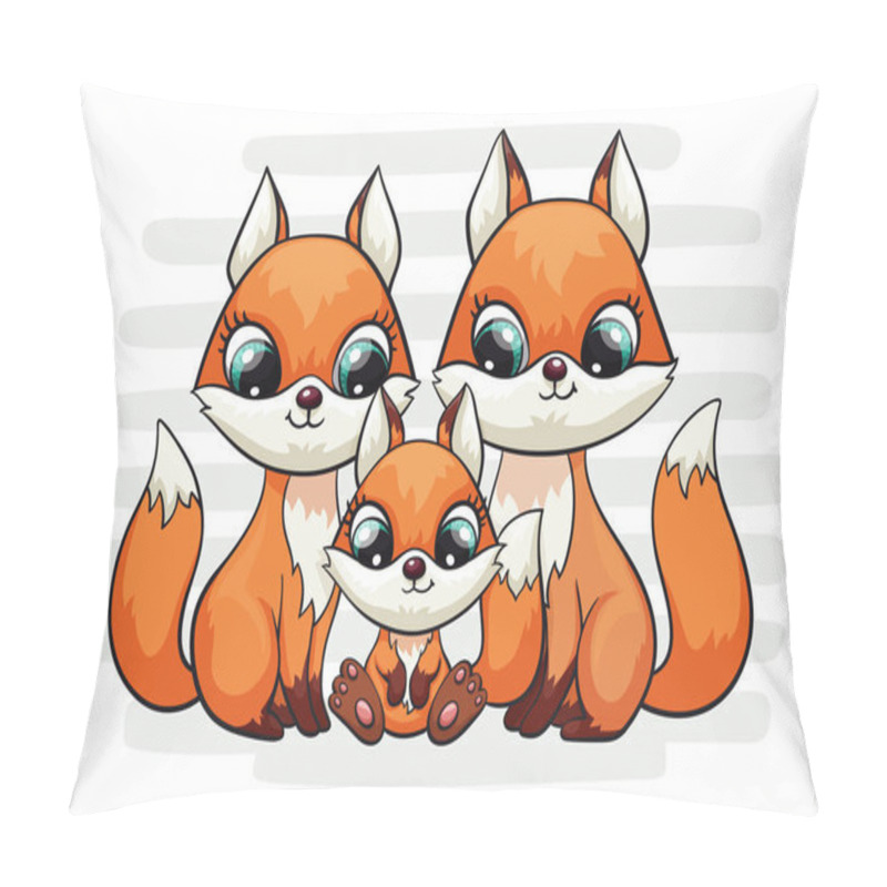 Personality  Fox Baby With Mom And Dad Cute Print. Sweet Tiny Family. Cool Friends Animal On Striped Background Pillow Covers