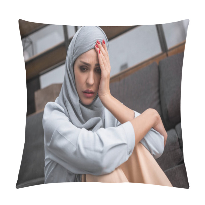 Personality  Upset Muslim Woman In Hijab, Domestic Violence Concept   Pillow Covers