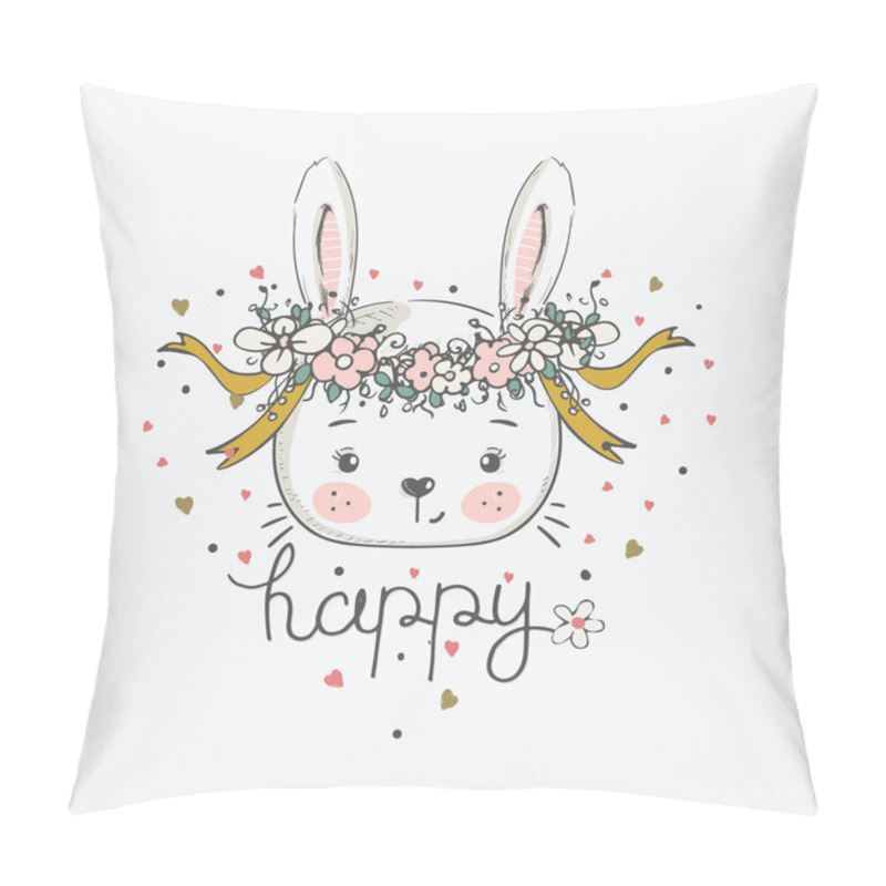 Personality  Hand Drawn Vector Illustration Of Cute Romantic Bunny Girl With Circlet Of Flowers/can Be Used For Kid's Or Baby's Shirt Design/fashion Print Design/fashion Graphic Pillow Covers