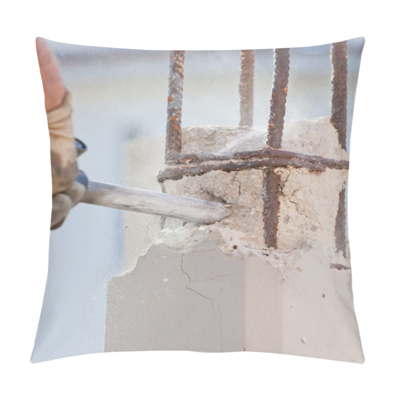 Personality  Breaking Reinforced Concrete With Jackhammer Pillow Covers