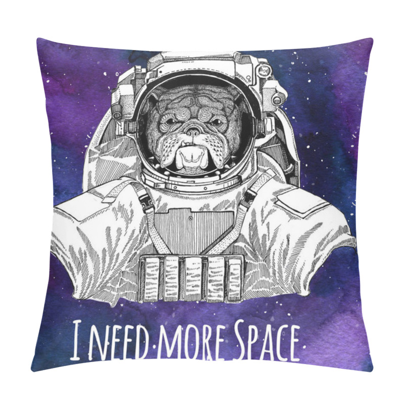 Personality  Animal Astronaut Bulldog Wearing Space Suit Galaxy Space Background With Stars And Nebula Watercolor Galaxy Background Pillow Covers