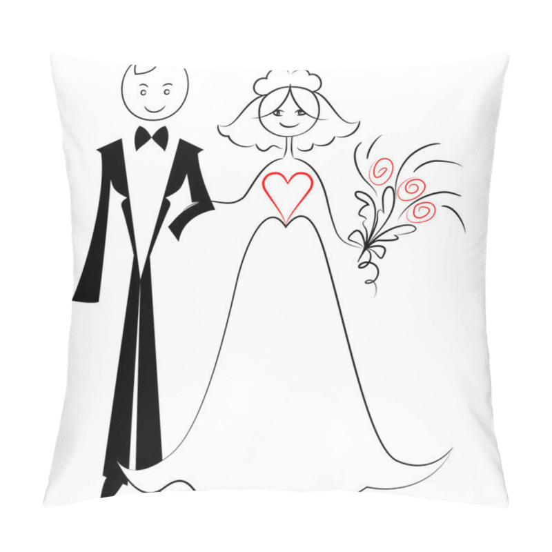 Personality  Vector Sketch Of A Couple In Love: The Bride And Groom Pillow Covers