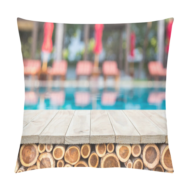 Personality  Empty Top Of Wooden Table Or Counter With Pile Wood Log  And Sun Pillow Covers