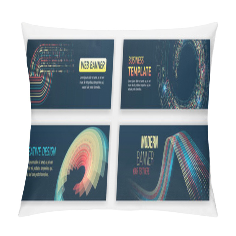 Personality  Visualization Of Data Arrays, Databases. Information Flow, Sorting. Set Of Hi-tech Banner Templates For Websites. Abstract Social Media Cover Design. Big Data Futuristic Web Background. Pillow Covers