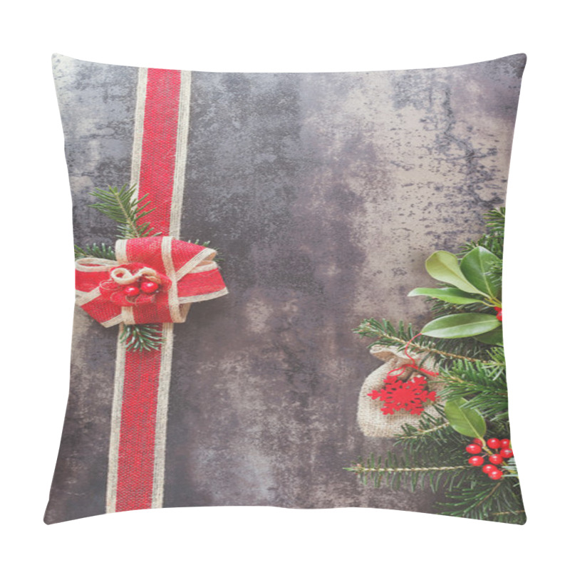 Personality  Christmas Card. Christmas Decoration With Holly Berry  And Fir Tree Branches Pillow Covers