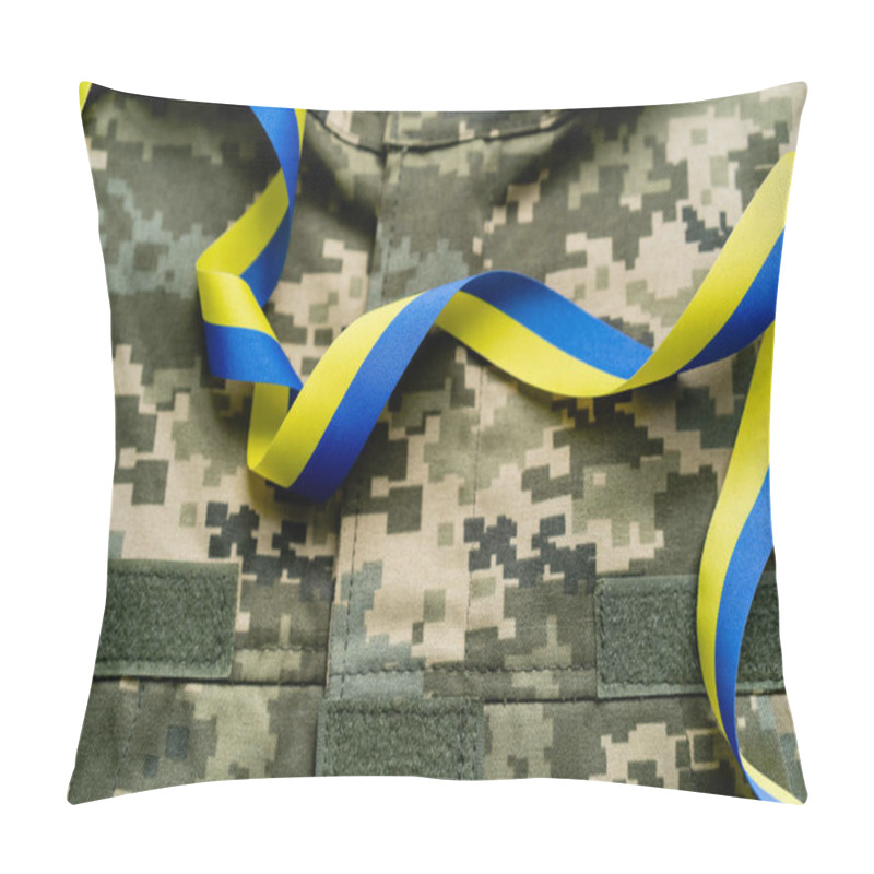 Personality  Top View Of Blue And Yellow Ribbon On Military Uniform Pillow Covers