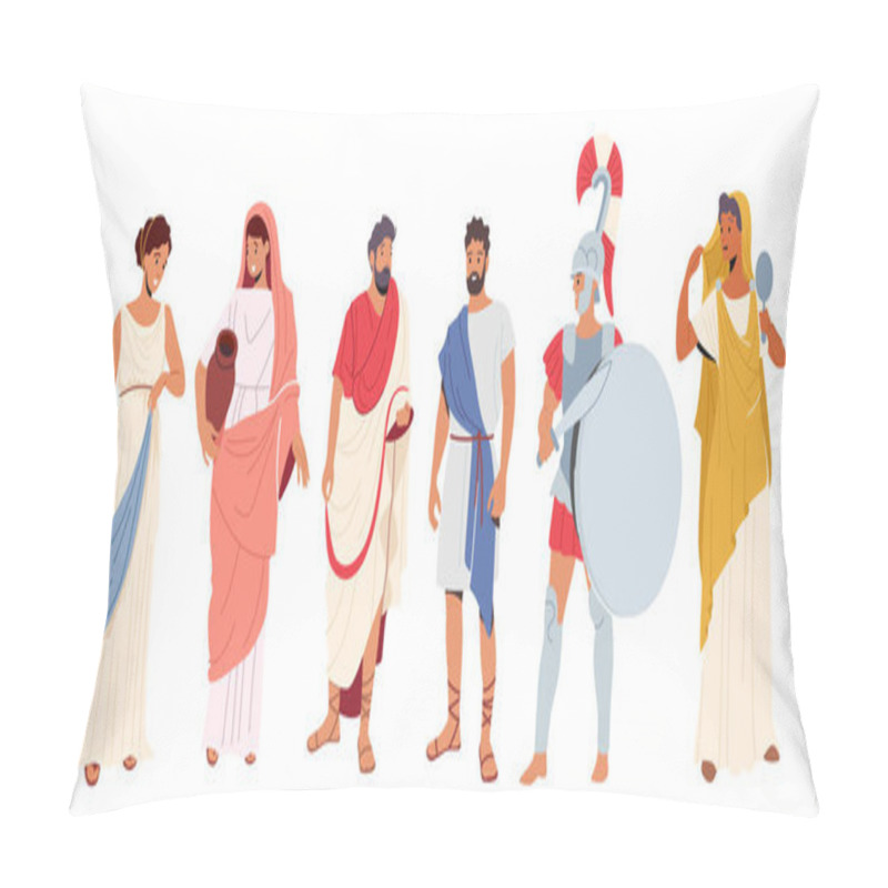 Personality  Roman People In Traditional Clothes, Ancient Rome Citizen Male And Female Character In Tunic And Sandals Costumes Pillow Covers