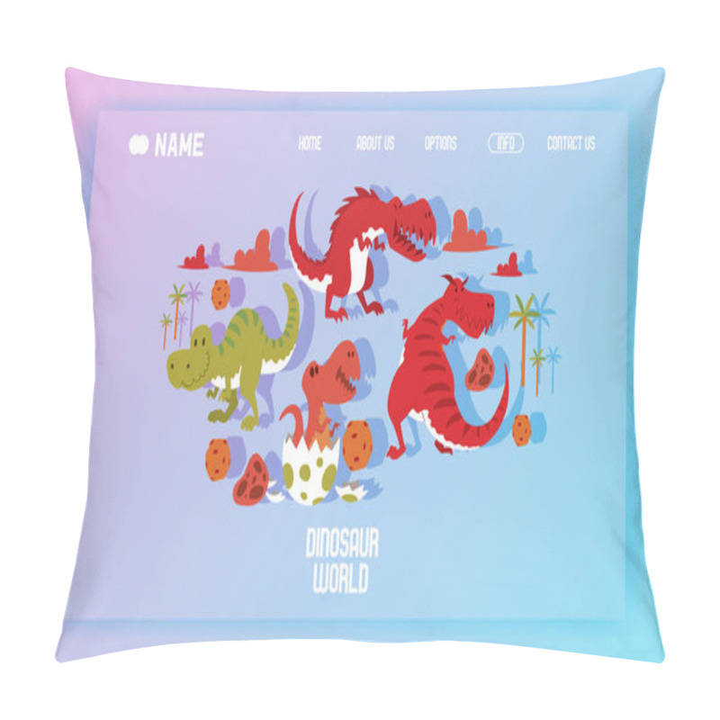 Personality  Dinosaurs World Poster Landing Page Vector Illustration Cartoon Dinosaurs T-rex, Tyrannosaurus Prehistoric Reptile Monster Banner. Ancient Predator Character Park Wildlife Animal. Pillow Covers