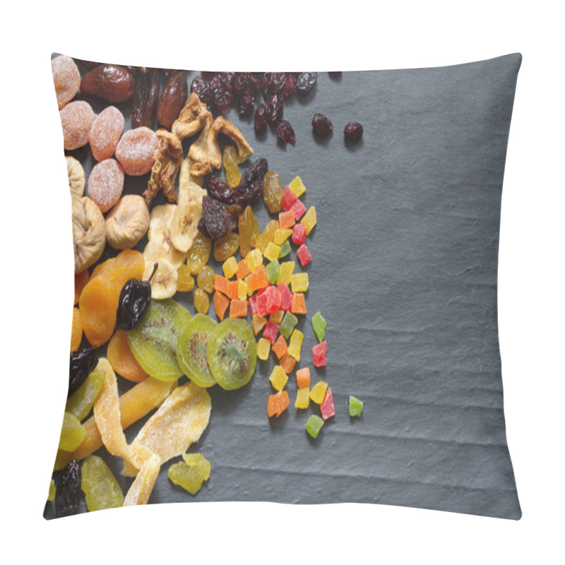 Personality  Candied Dried Mixed Assortment Of Exotic Fruits On Black Marble Pillow Covers