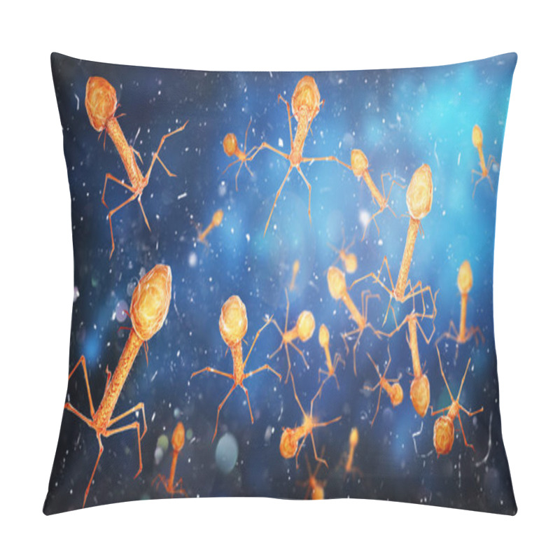 Personality  Microbiology Concept. Bacteriophages On A Blurred Background. 3d Illustration Pillow Covers