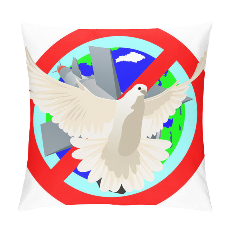 Personality  Flying White Dove On A Background Of The Prohibitory Sign. Symbolizes Peace On The Planet. Pillow Covers