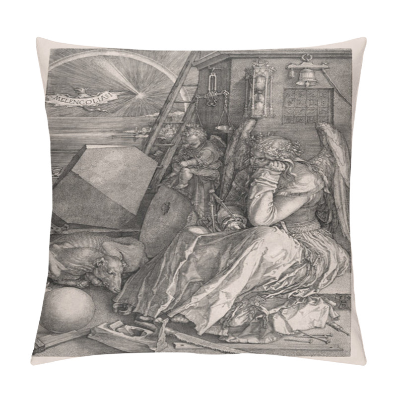 Personality  Engraving Representing The Personification Of Melancholia Made In 1514 By Albrecht Durer. Pillow Covers