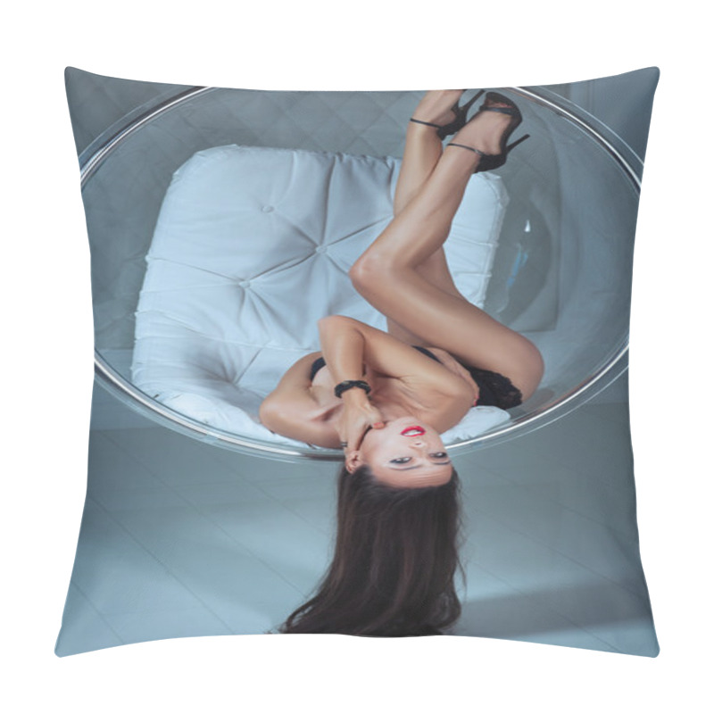 Personality  Girl With A Beautiful Figure Is Lifting His Legs Up. Pillow Covers