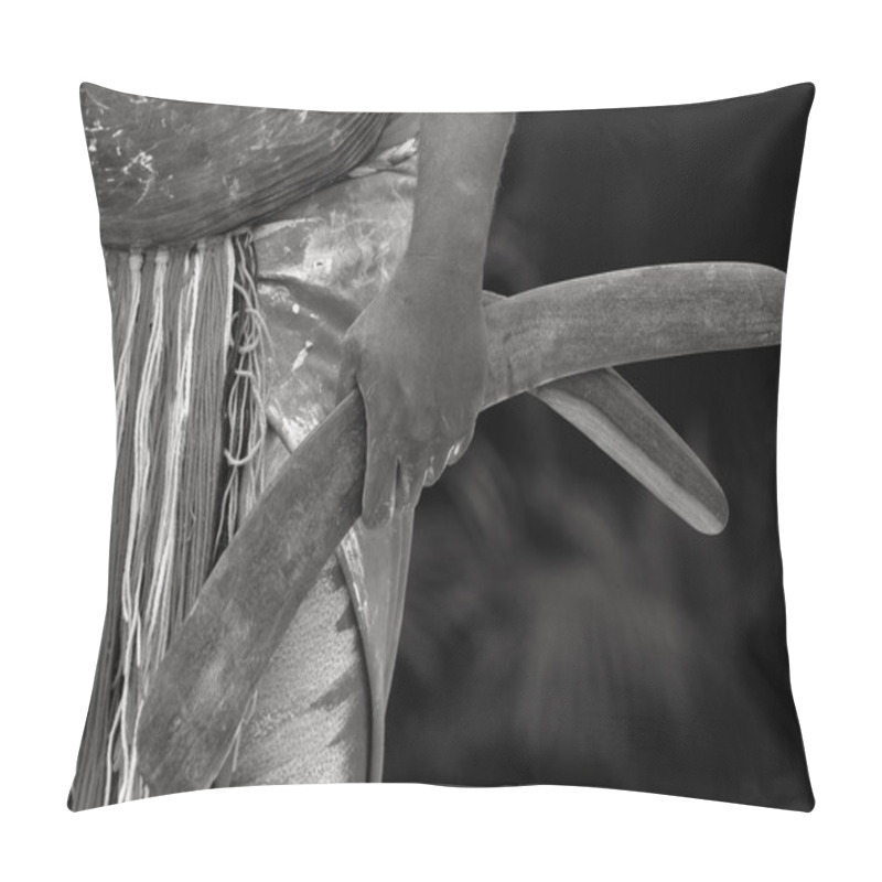 Personality  Yugambeh Aboriginal Warrior Man Hand Holds Boomerangs Pillow Covers