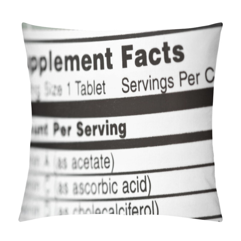 Personality  Supplement Facts Closeup Pillow Covers