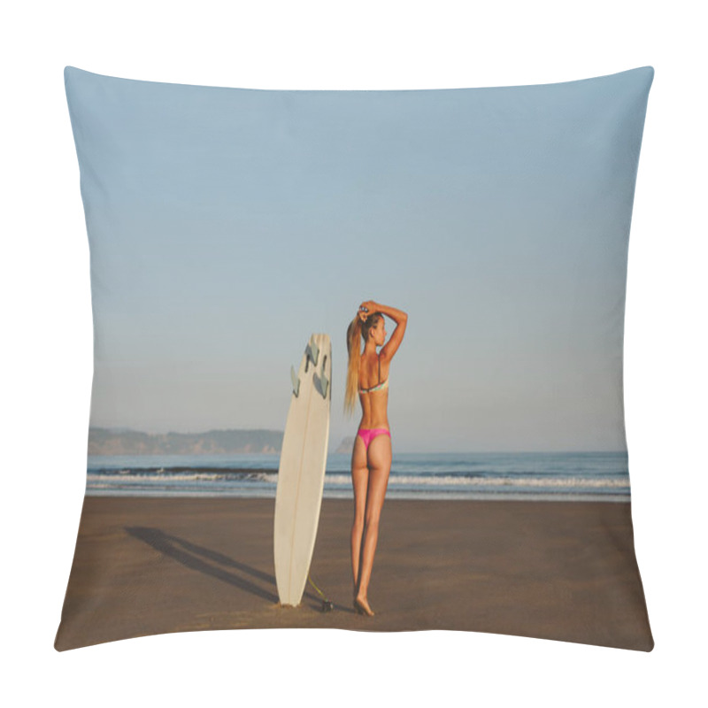 Personality  Beautiful Surfer At The Beach Towards The Sea Pillow Covers