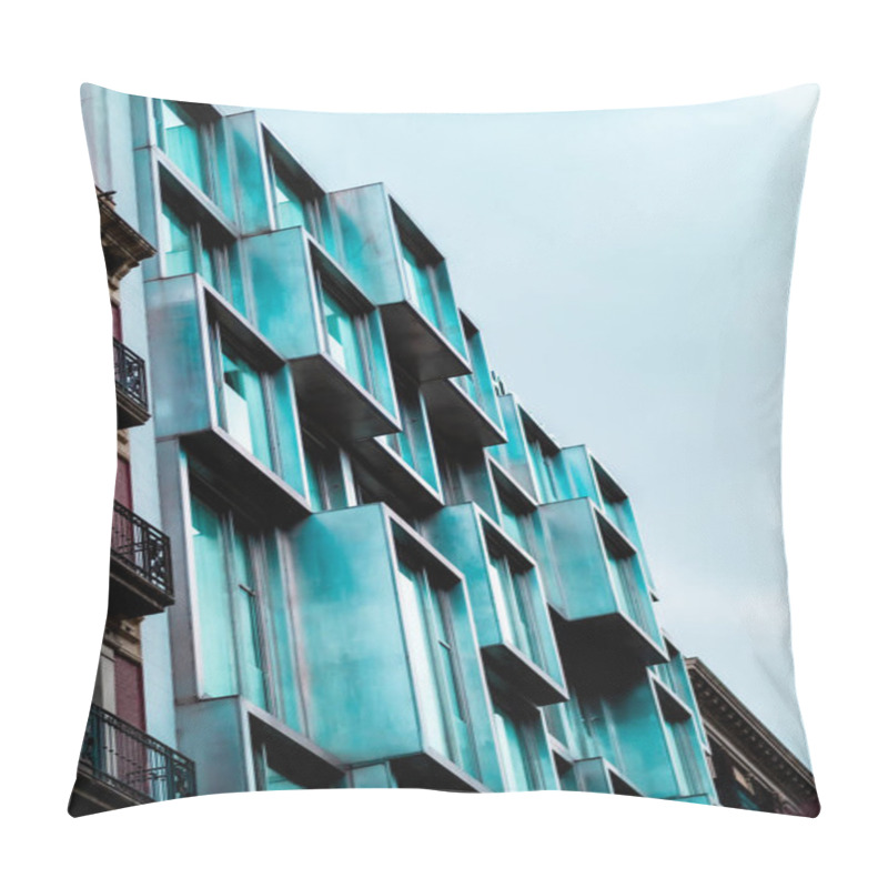 Personality  Modern Architecture Shown In A Contemporary Building Design With Uniquely Shaped Windows Creating A Stylish Urban Appearance, Showcasing Geometric Patterns And Creative Urban Planning. Pillow Covers