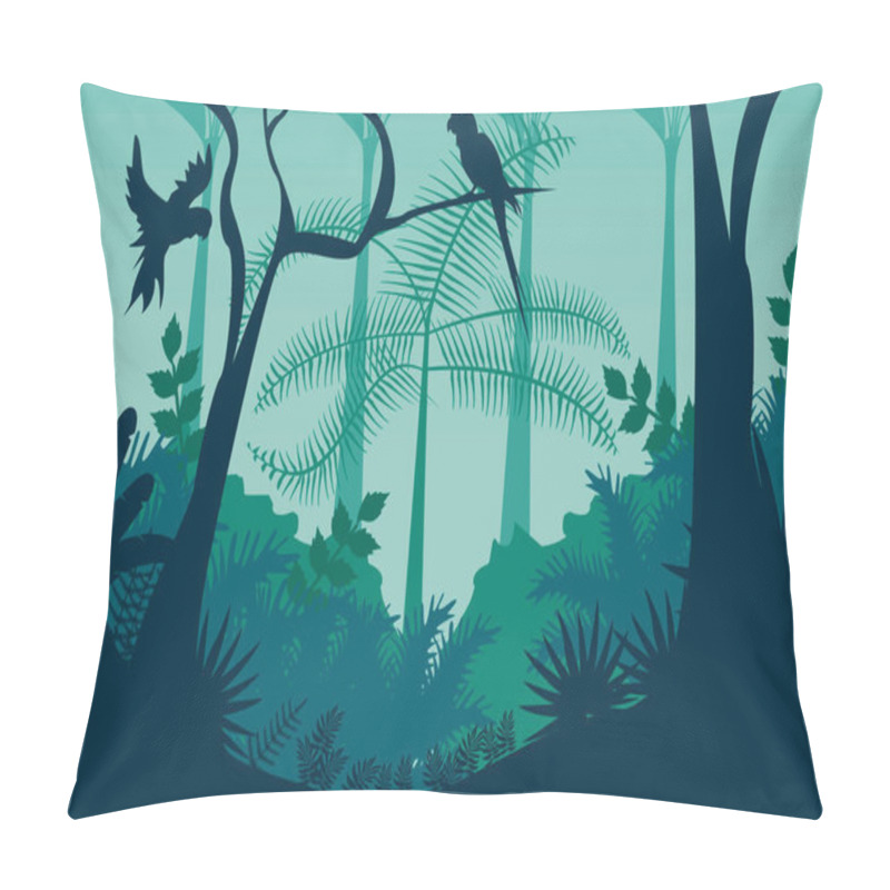 Personality  Jungle Wild Nature Blue Landscape With Parrots Flying Scene Pillow Covers