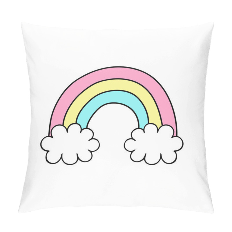 Personality  Cute Rainbow Vector Illustration Doodle Drawing. Rainbow With Clouds Isolated On White Background. Pillow Covers