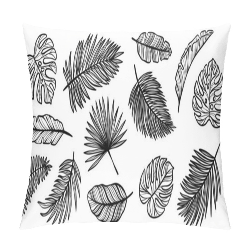 Personality  Tropical Exotic Leaves, Line Art Leaf Doodle Set, Decorative Summer Holiday Leaves Illustration Collection, Isolated Designs Pillow Covers