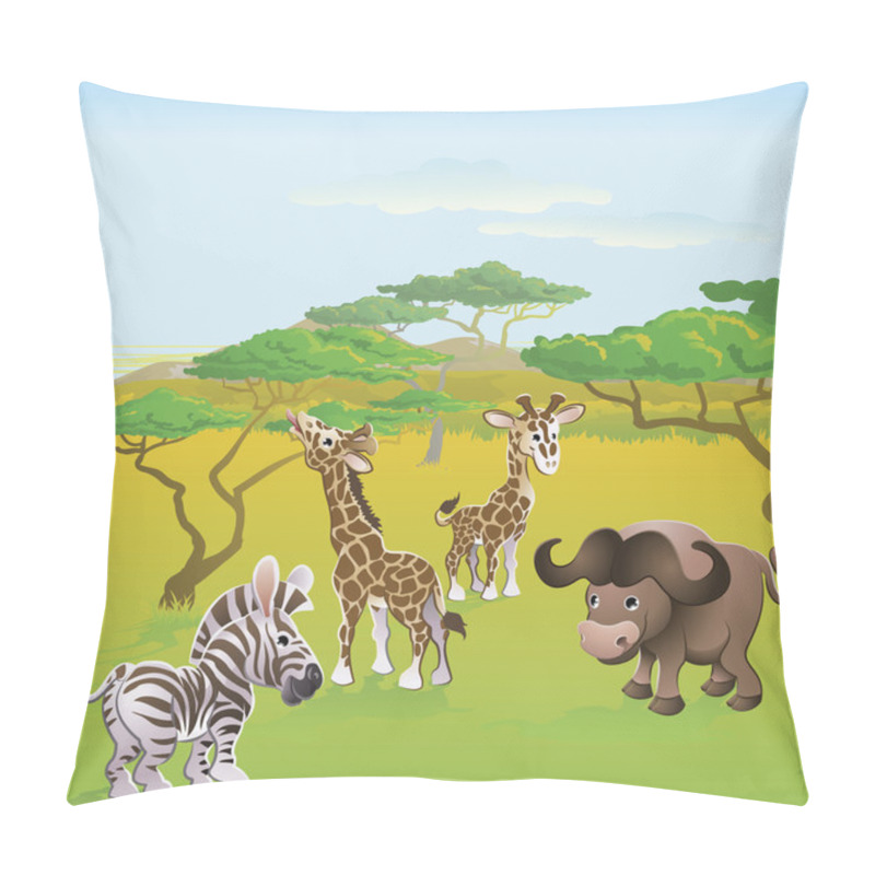 Personality  Cute African Safari Animal Cartoon Scene Pillow Covers