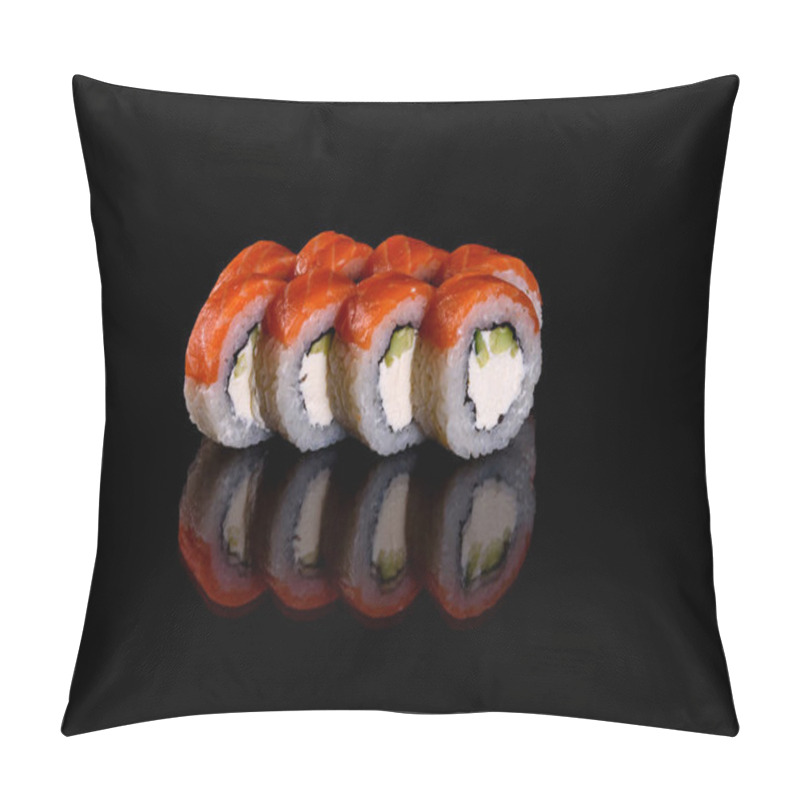 Personality  Fresh Delicious Beautiful Sushi Rolls On A Dark Background. Elements Of Japanese Cuisine Pillow Covers