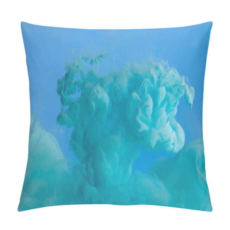 Personality  Close Up View Of Turquoise Paint Swirls Isolated On Blue Pillow Covers