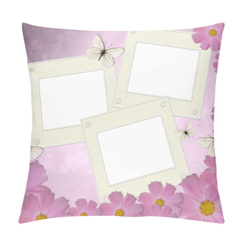 Personality  Three White Frames On Background With Pink Daisy And Butterfly Pillow Covers