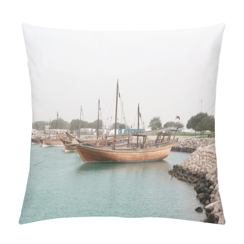 Personality  Boats (Dhow) Mooring At Doha Corniche, Qatar Pillow Covers