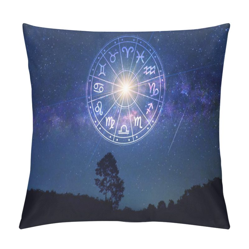 Personality  Zodiac Signs Inside Of Horoscope Circle. Astrology In The Sky With Many Stars And Moons  Astrology And Horoscopes Concept Pillow Covers