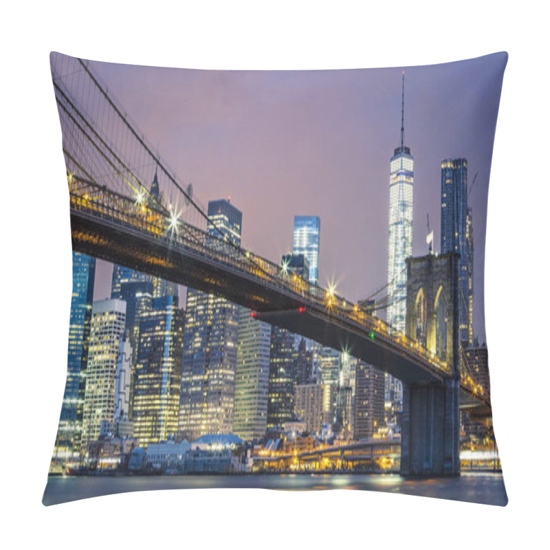 Personality  View Of Brooklyn Bridge By Night, New York, USA Pillow Covers