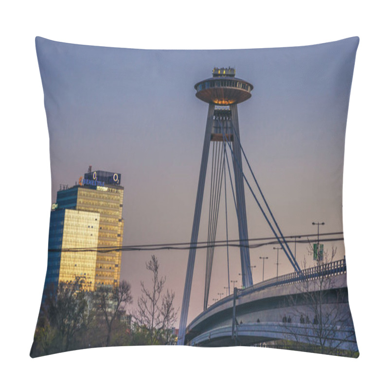 Personality  Bratislava, Slovakia - April 13, 2018: SNP Bridge Over Over River Danube Known As UFO Bridge In Bratislava Capital City Pillow Covers