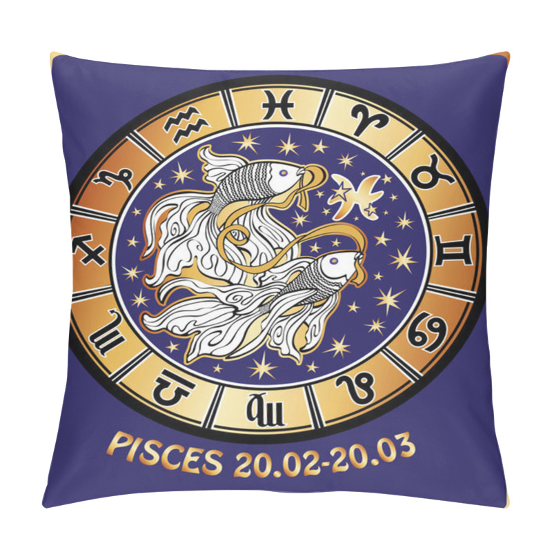 Personality  Pisces Zodiac Sign.Horoscope Circle.Retro Pillow Covers