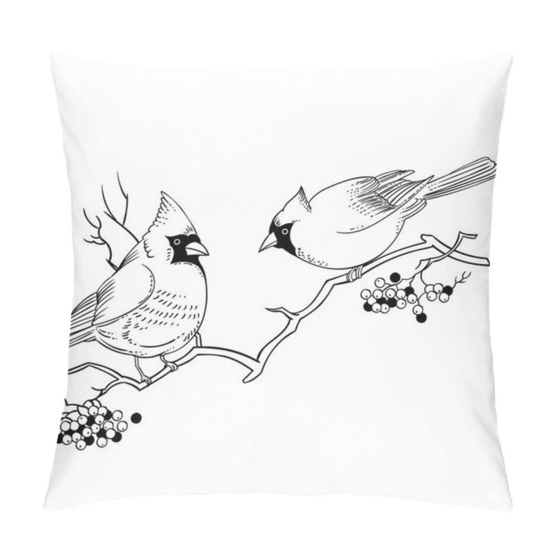 Personality  Vector Illustration Design Of Beautiful Hand Drawn Retro Christmas Card With Birds On Branch.  Pillow Covers