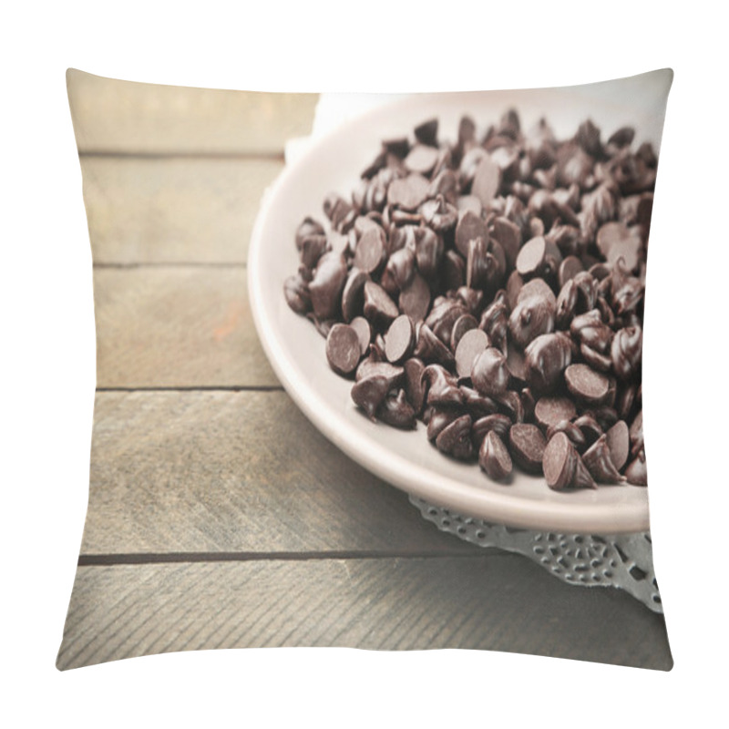 Personality  Chocolate Morsels On Wooden Background Pillow Covers