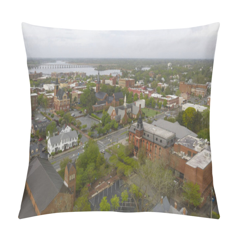 Personality  Aerial Perspective Over The Downtown Urban City Center Of New Bern NC Pillow Covers