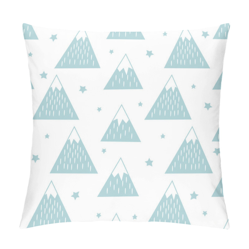 Personality  Seamless Pattern With Geometric Snowy Mountains And Stars. Pillow Covers