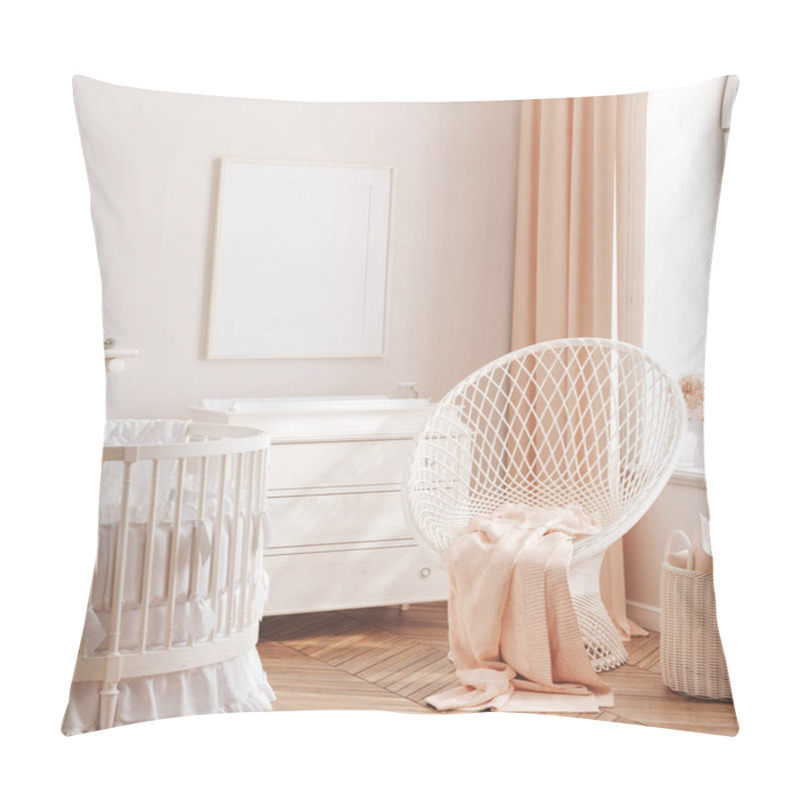 Personality  Mock Up Frame In Cozy Girls Nursery, Chic Style Interior Background, 3d Render Pillow Covers