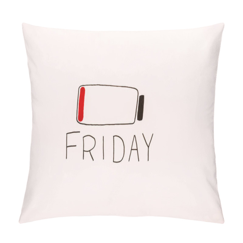 Personality  Top View Of Red Battery Capacity Drawing And Friday Lettering On Beige Pillow Covers