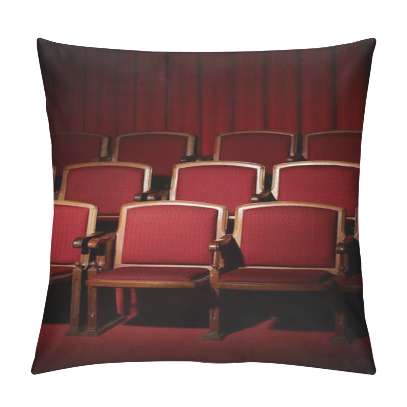 Personality  Empty Red Theater Seats Under A Red Curtain. Pillow Covers