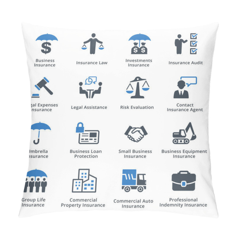 Personality  Business Insurance Icons - Blue Series Pillow Covers