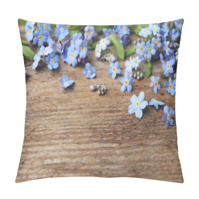 Personality  Beautiful Forget-me-not Flowers On Wooden Background, Space For Text Pillow Covers