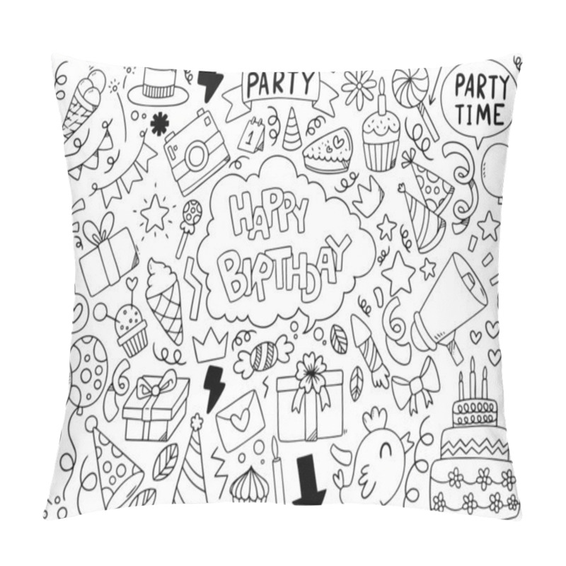 Personality  Hand Drawn Party Doodle Happy Birthday Ornaments Background Pattern Vector Illustration Pillow Covers