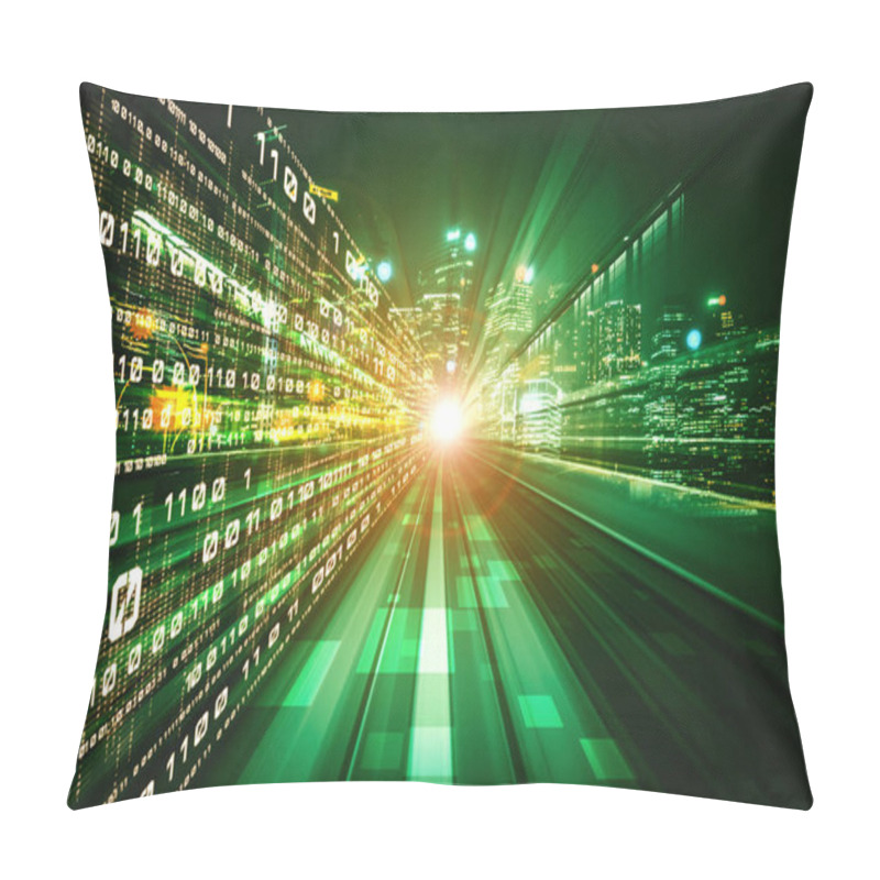 Personality  Digital Data Flow On Road With Motion Blur To Create Vision Of Fast Speed Transfer Pillow Covers